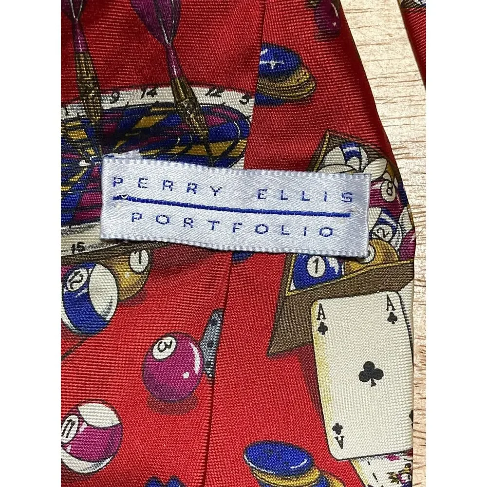 Perry Ellis Tie Silk Games Cards Darts‎ Dice Pool Office Business Casual Fun
